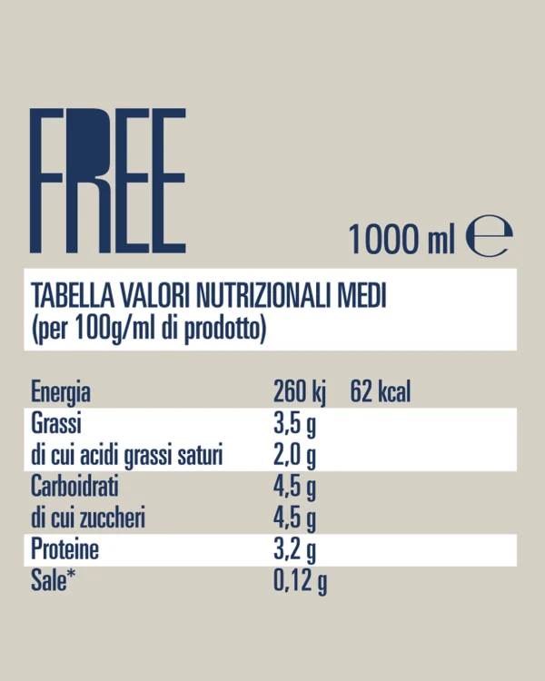 scheda valori nutrizionali latte intero FREE - senza antibiotici